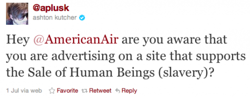 Kutcher shames American Airlines